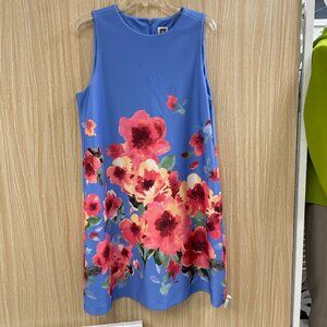 Anne Klein Blue Floral Dress Size 14 Petite